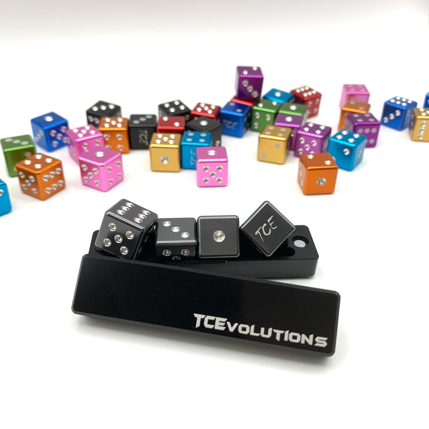 CNC Machine Cut Aluminum Drilled D6 Dice Set w/Case
