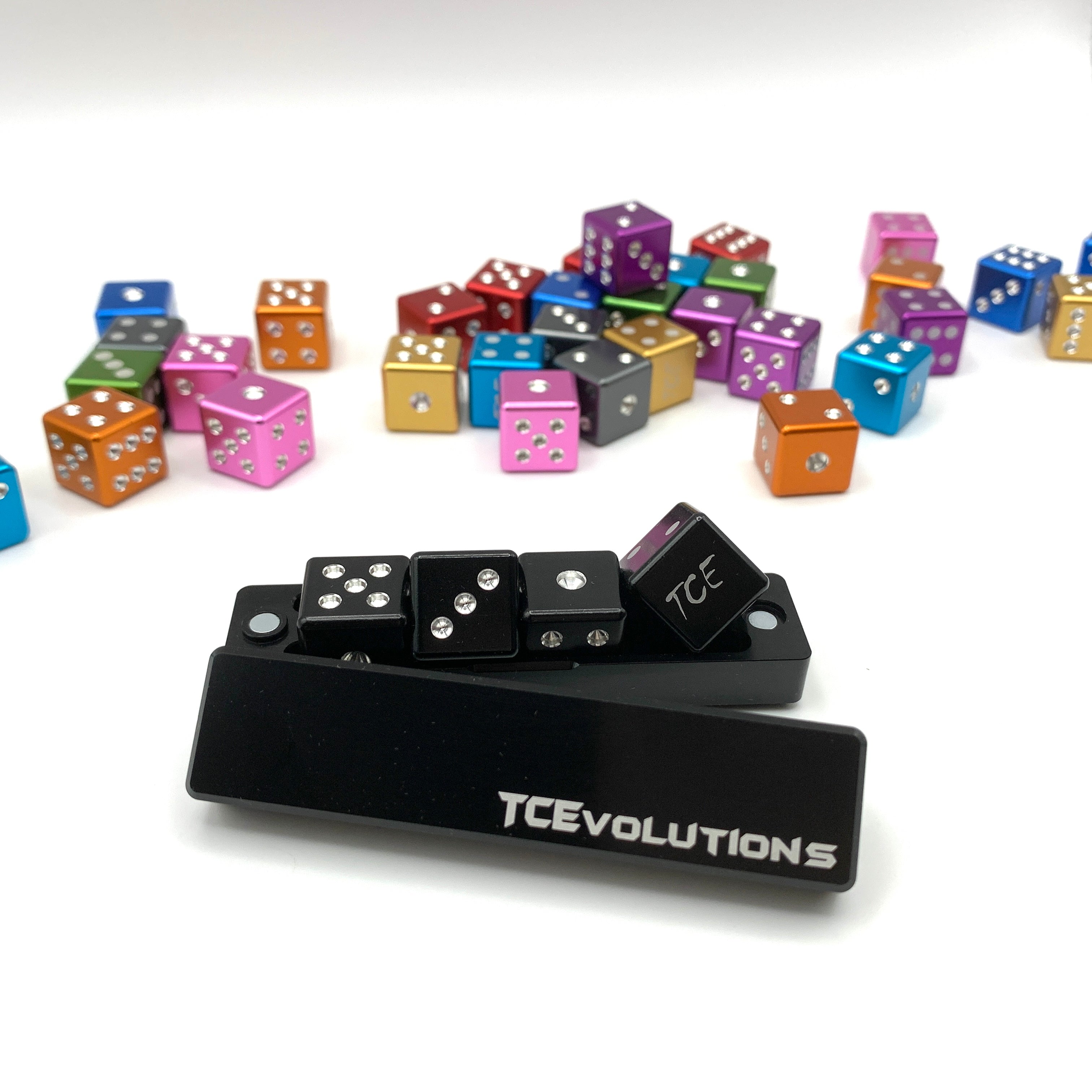 CNC Machine Cut Aluminum Drilled D6 Dice Set w/Case