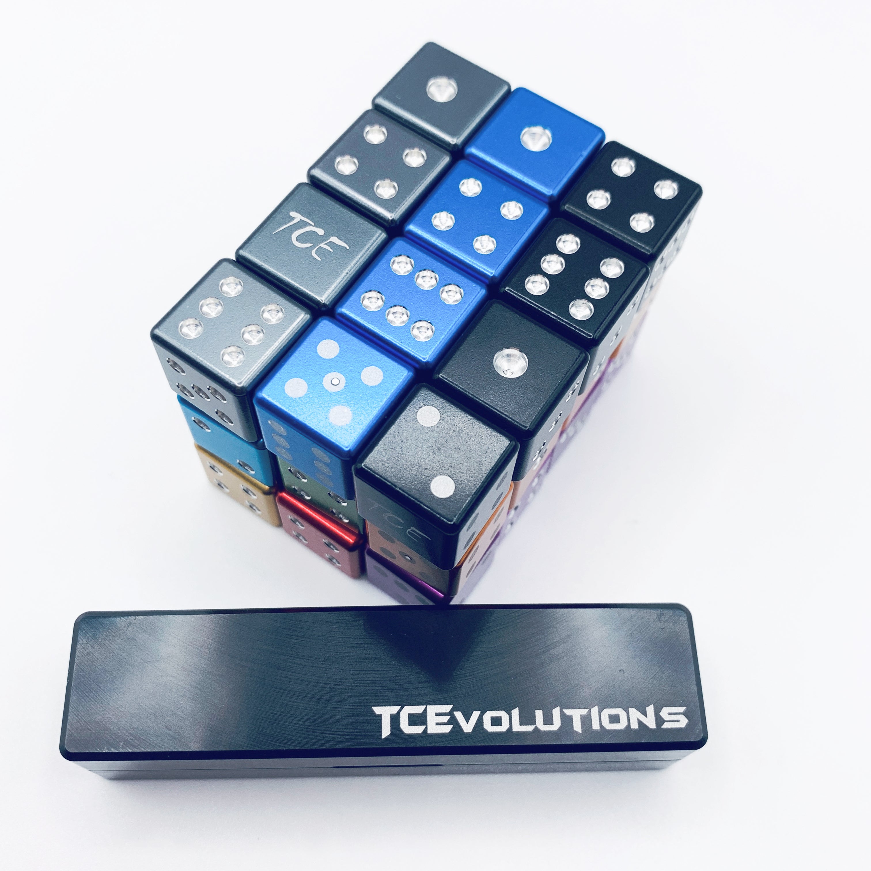 CNC Machine Cut Aluminum Drilled D6 Dice Set w/Case