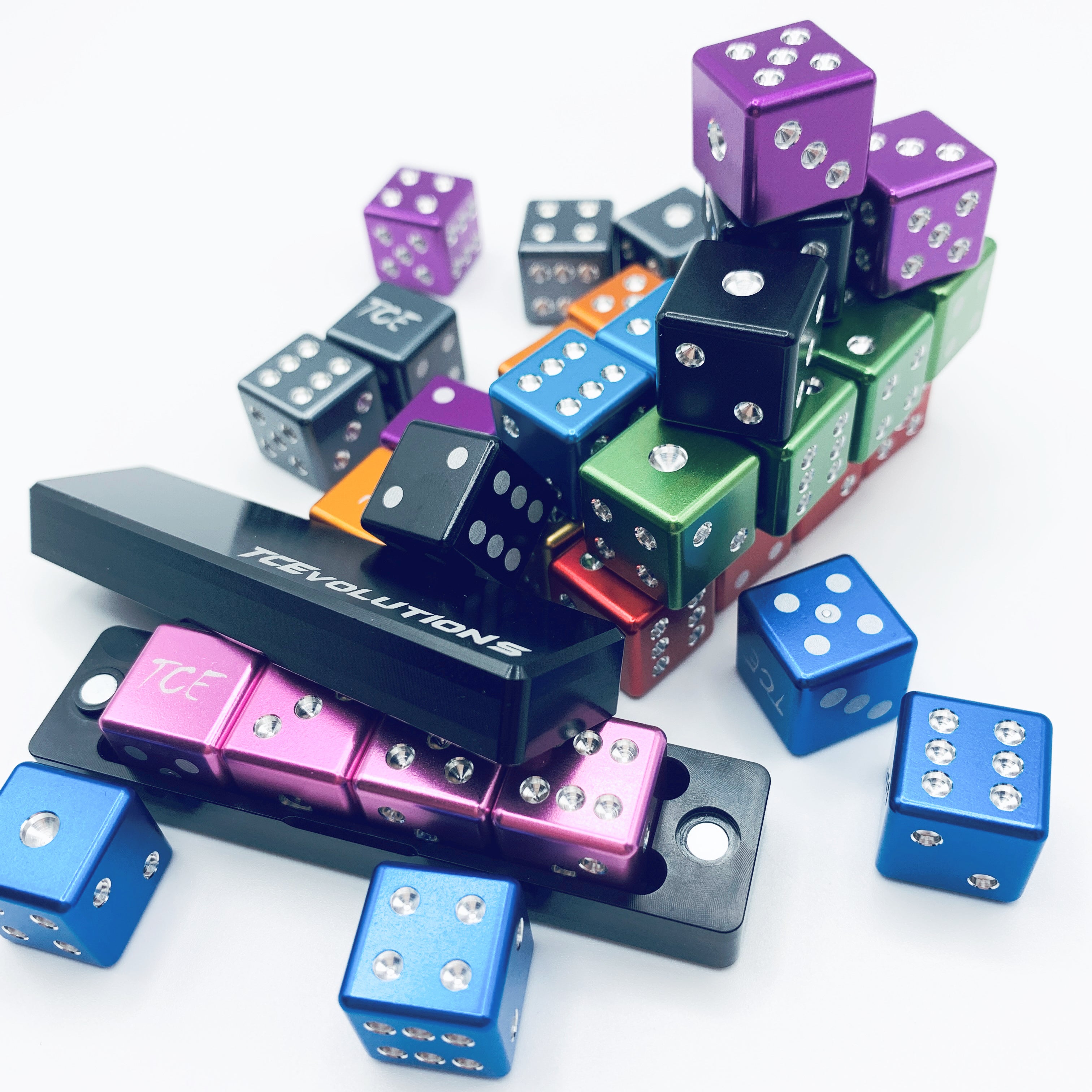 CNC Machine Cut Aluminum Drilled D6 Dice Set w/Case